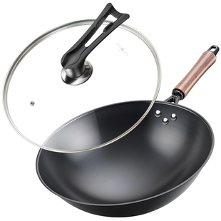 三四钢新国标健康铁锅铁炒锅无涂层家用熟铁炒菜锅深层氮化防锈