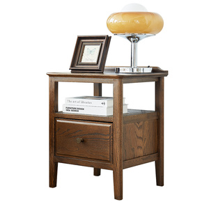 治木工坊全实木床头柜美式简约环保胡桃色卧室储物柜带抽小储物柜