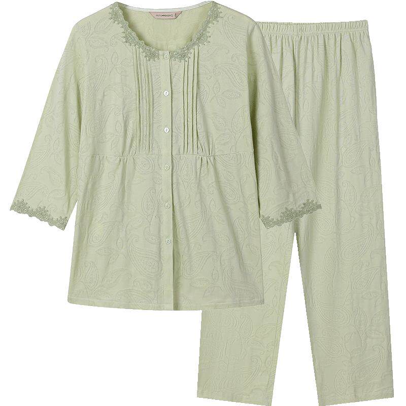 秋鹿【清仓仅剩大码】针织提花七分袖九分裤家居服女夏薄款睡衣