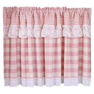 短帘田园半帘小清新格子小窗帘白色蕾丝短窗半截帘帘头门帘防尘帘