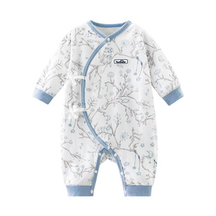 欢喜小熊新生儿纯棉连体衣婴儿春秋季护肚哈衣爬服宝宝抗菌蝴蝶衣