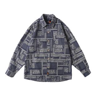 请和这样的我恋爱吧代旭胡一天同款日系复古印花棉质长袖衬衣情侣