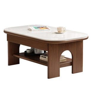 中古风岩板茶几实木客厅家用小户型2025新款轻奢阳台茶几桌茶台