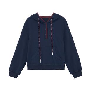 IAmMIX27春秋连帽卫衣女短款宽松运动休闲简约百搭套头针织外套女