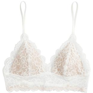 好奇蜜斯美背细肩带内衣女法式蕾丝性感文胸罩套装露背无钢圈薄白