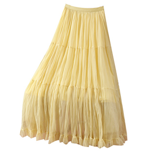 冬天好看褶皱网纱拼接蓬蓬半身裙女秋冬2025新款仙女裙蛋糕裙纱裙