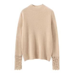 祖母风钩花镂空山羊绒衫女秋冬半高领修身软糯羊毛打底衫针织毛衣