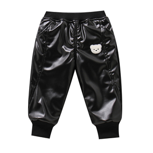 男童皮裤加绒加厚棉裤2025新款儿童裤子一条过冬宽松三层夹棉保暖