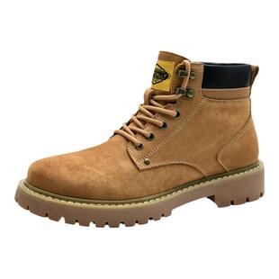 海澜之家冬季新款马丁靴男鞋户外高帮加绒保暖防滑厚底工装大黄靴