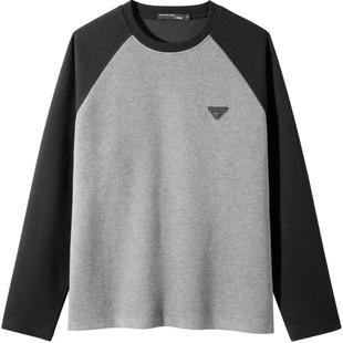 GXG男装 麻灰色肌理拼接圆领卫衣男士上衣 秋季热卖#G24D313043