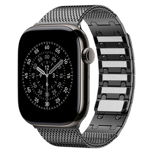 适用苹果s11手表表带透气ultra3/2磁吸iwatch新款高级感applewatch创意链式金属编织腕带s10/9/8非原装夏季男