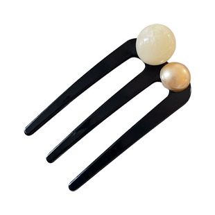 法式高级感三齿珠珠U型发簪女新中式半扎发插梳后脑勺不硌头簪子