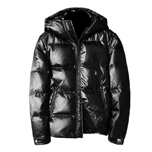 羽绒服男士2026年新款九成品免洗亮面青年大码连帽半成品翻新定制