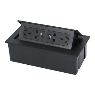 CHAX插座锌合金桌面台面嵌入弹起式阻尼双五孔USB插座送底盒包邮