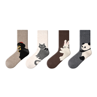 派米袜子女秋冬款加厚保暖可爱卡通中筒袜堆堆袜含羊毛舒适简约款