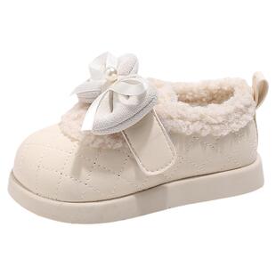 儿童棉鞋2025冬季新款女童加绒保暖蝴蝶结宝宝鞋软底防滑豆豆鞋子