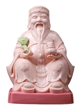 戴玉堂陶瓷 土地公婆玉红 家用供奉福德正神财神土地爷奶神像摆件