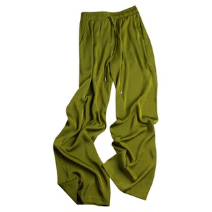 芥末绿光泽感裤子女2026春夏流行风格新款休闲裤宽松显瘦阔腿裤女