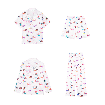 原创腊肠狗印花绸缎睡衣家居服女