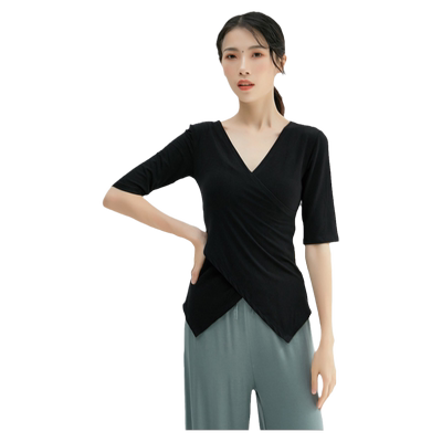 莫代尔中袖交叉领现代舞蹈练功服