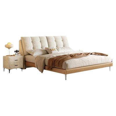 DDC奶油风松木榉木2布艺床