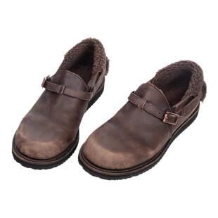 Mantova曼托瓦新款乐福鞋手工水洗马皮鞋低跟加绒一脚蹬单鞋女