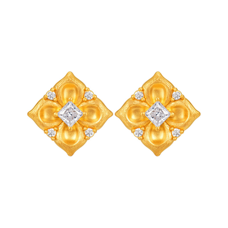 明牌珠宝硬金流星桃花耳钉 足金莫桑石镶嵌轻奢闪亮耳饰AFH0460