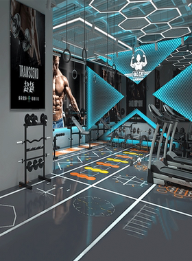 工业风健身房3D立体背景布