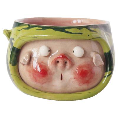 言下新品餐饮具猪猪西瓜碗可爱陶瓷釉下彩手绘创意景德镇饭碗酸奶