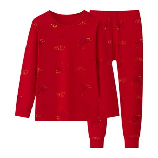 红豆儿童本命年红色保暖内衣套装马年男童女童新年秋衣秋裤12岁