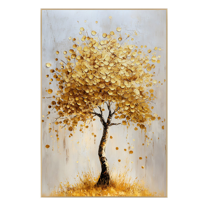 发财树纯手绘油画客厅玄关装饰画