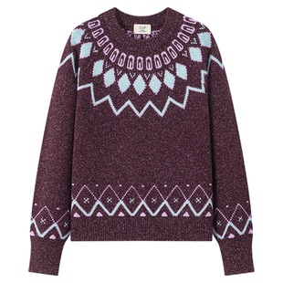 JCLP金纯良品 费尔岛风提花山羊绒复古圆领针织衫毛衣25冬新款女