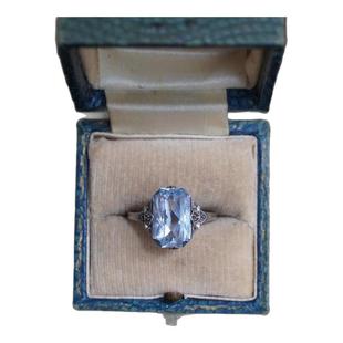 阿呆Artdeco时期925银欧洲古董设计银戒指蓝色尖晶石复古女戒礼物