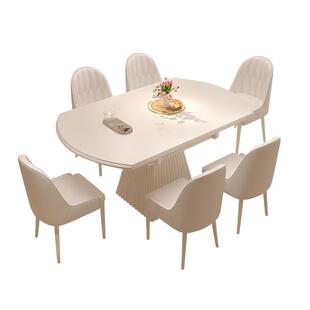 馨佰利岩板餐桌家用客厅小户型吃饭桌2026新款家居奶油风可变圆桌