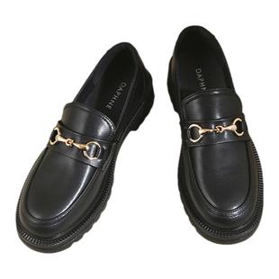 达芙妮乐福鞋女英伦风加绒小皮鞋黑色鞋子女2025新款秋冬通勤单鞋