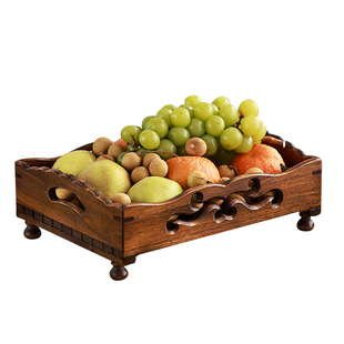 异丽泰国实木果盘客厅茶几零食托盘木质家用复古新中式水果盘果篮