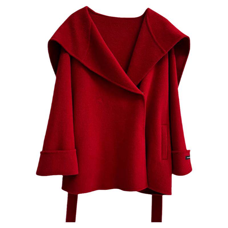 大翻领小个子双面羊毛大衣羊毛韩