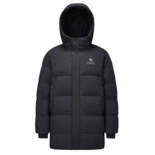 骆驼男装中长款羽绒服男款黑色秋冬户外防风加厚保暖拒水工装外套