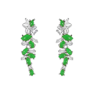 天然高冰玉髓帝王绿耳钉女s925银针碧玉叶子显瘦轻奢高贵精美耳饰