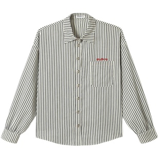 WhyBerry 23AW“简单松弛感”棕白百搭条纹衬衫黑白休闲长袖衬衣