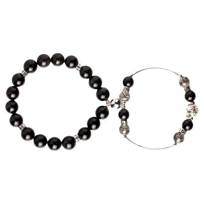 地心引力黑曜石水晶纯银情侣手链