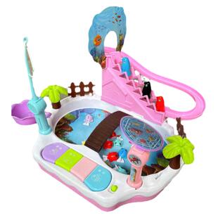 音乐灯光企鹅爬楼梯磁性钓鱼玩具二合一电动益智儿童玩具