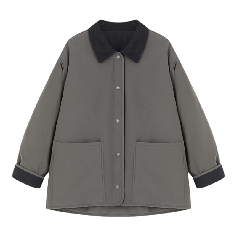 Basic House/百家好26复古工装风棉服女冬季撞色翻领保暖百搭外套