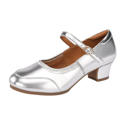 低跟银色新款软底中老年舞蹈鞋