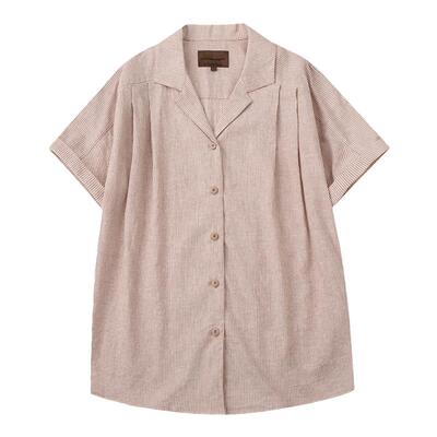 循环档案卷边古巴领条纹短袖衬衫