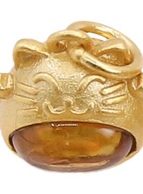 纯银古法金小猫项链坠子