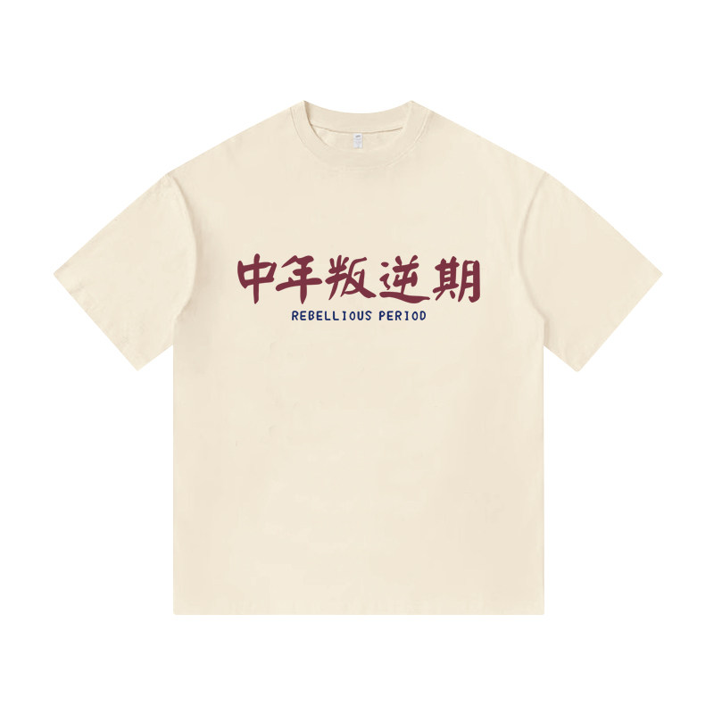 趣味文字中年叛逆期国潮创意印花美式纯棉短袖T恤衫男装宽松休闲