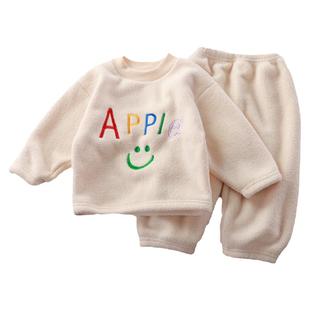 儿童加绒加厚睡衣套装男孩女童秋冬双面绒家居衣服婴儿中大童保暖