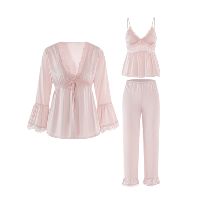 【赵露思】真丝吊带睡衣三件套装