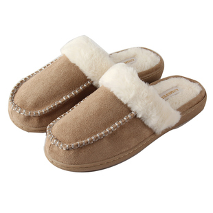 出口女士秋冬季毛绒麂皮时尚保暖拖鞋加厚底防滑居家用潮棉拖鞋